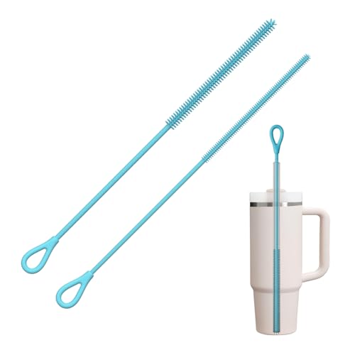 YOTIME Silicone Straw Cleaner Brush, 2Pcs Reusable Straw Brush, Blue - color: Blue