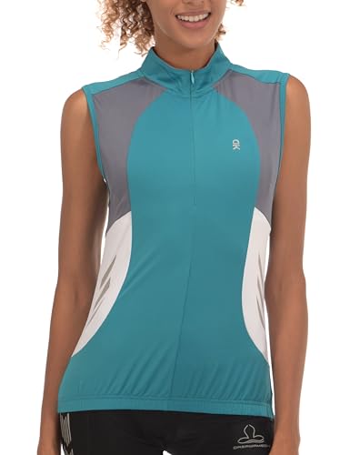Little Donkey Andy Women's Half Zip Breathable Cycling Vests Reflective Sleeveless Jerseys Shirts Golf 4 Rear Pockets - color: Upgraded Lake Blue, size: Large