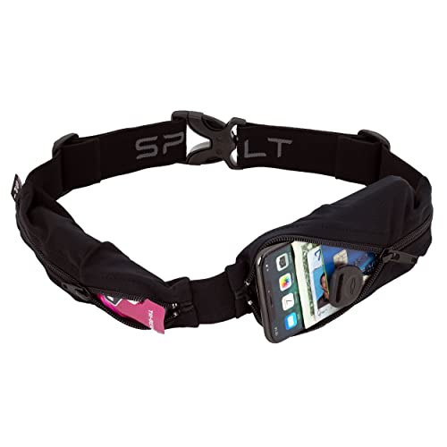 SPIbelt Dual Pocket Pro Running Belt for Men Women, Expandable Pockets, Adjustable Waist, No Bounce, Black with Black Zipper - color: Black with Black Zipper