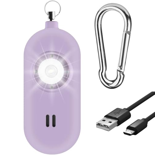 Rechargeable Personal Safety Alarm for Women. 130dB Siren. Ear-Piercingly Loud w/ Flashing LED Strobe Light Siren Keychain - color: Lavender