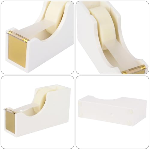 Acrylic Tape Dispenser with 1 Roll Tape, White Tape Dispenser Non-Slip Base Sleek Desktop Tape Cutter for Office & Home Acrylic Desk Accessories