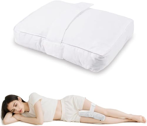 Knee Pillow with Soft Strap for Side Sleepers (White) - color: White