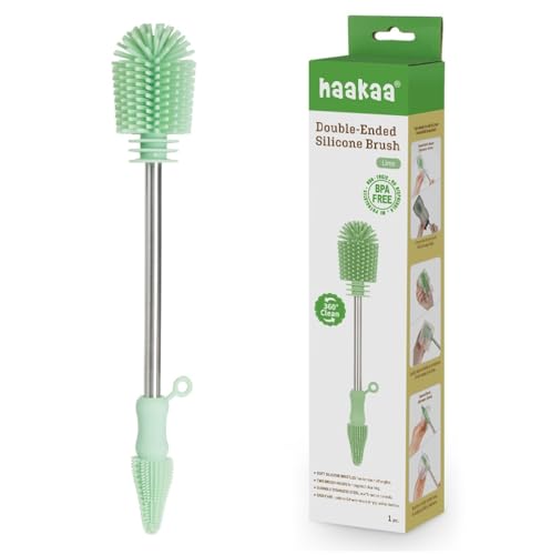 Haakaa Food-Grade Silicone Double-Ended Cleaning Brush (Brush-Lime) - color: Brush-lime