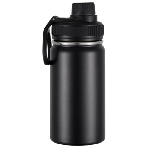Wide Mouth Insulated Sports Water Bottle,Double wall Stainless Steel Vacuum flask with Leakproof Lid (Black, 12 Ounces) - size: 12 Ounces