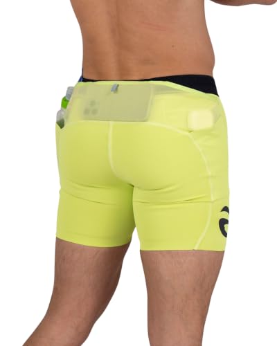 FlipBelt Men's Running Compression Shorts with Built-in Running Belt - color: Elite Neon Lime, size: Medium