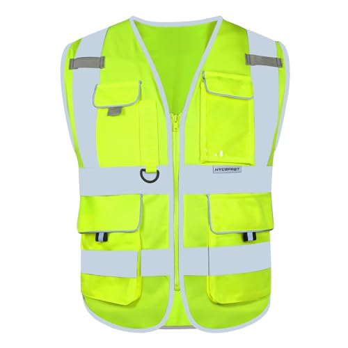 HYCOPROT High Visibility Safety Vest Hi Vis Reflective Construction Vests with Pockets for Men Women,Meets ANSI/ISEA Standard - color: Yellow, size: 4X-Large
