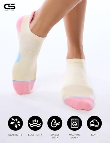 CS CELERSPORT 6 Pack Women's Ankle Running Socks Cushioned Low Cut Tab Athletic Socks - color: Cream Pastel, size: Small