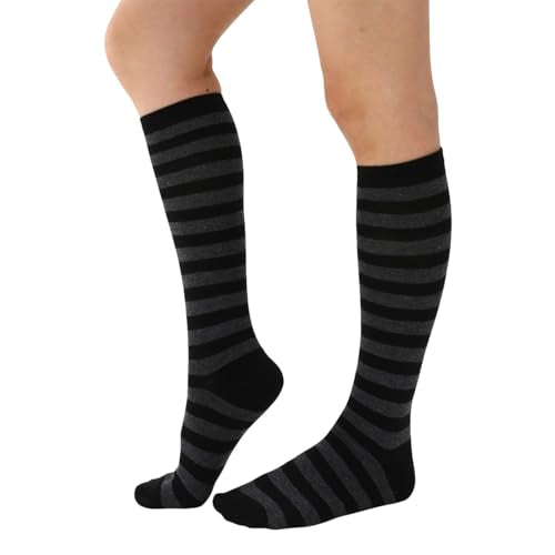 Women's Knee High Athletic Socks Casual Stripes Tube Socks Outdoor Sport Socks - color: Black+gray Stripe