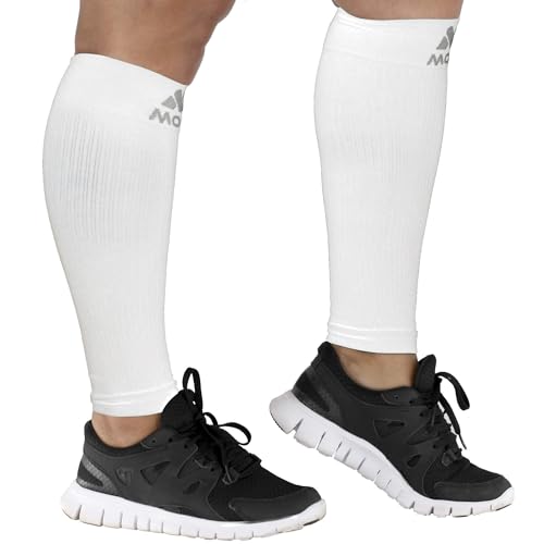 Mojo Compression Socks Footless for Women and Men 20-30mmHg - Extra Wide Plus Size Calf Sleeve - A604 - color: White, size: Large