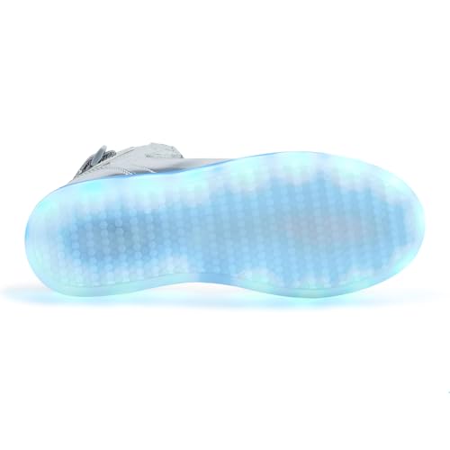 Unisex LED Light Up Shoes, Fashion High Top LED Sneakers USB Rechargeable Glowing Luminous Shoes for Men, Women, Teens - color: Silver, size: 15 Women/13 Men