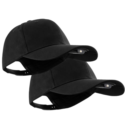LED Hat Light - POWERCAP Baseball Cap with Light Built in - LED Cap Visor Light with Bright Headlight and IPX4 Rating - color: 2.5 Black 2-pack