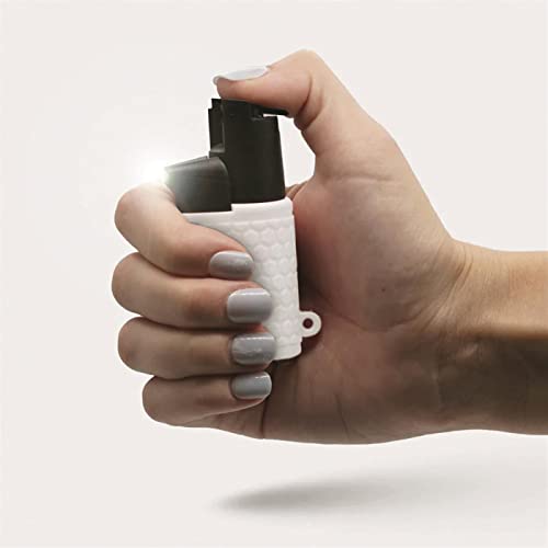 Packin' Heat 0.28 oz Compact Pepper Spray for Self Defense, Small Keychain Pepper Spray for Women, 12 ft Range, 1.44% Major Capsaicinoids, UV Dye, Push-Button Safety Cap, Snap Clip - color: White