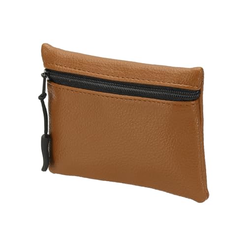 Full Grain Leather Coin Purse, Small Coin Purse with Zipper Portable Card Holder, 4.7in & Light Brown & PU Leather -Fitting for (Change Purse Credit Card Key Keychain Pouch Wallet) - color: Light Brown