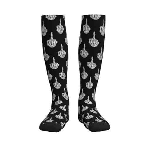 Compression Socks Knee High Support Stockings Women Men - color: Middle Finger Skull