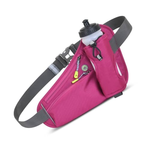 Running Waist Pack with Water Bottle Holder, Adjustable Belt - color: Rose Red
