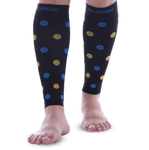 Doc Miller Calf Compression Sleeves 20-30 mmHg for Women & Men, 1 Pair - color: Black/Blueyellow, size: Small