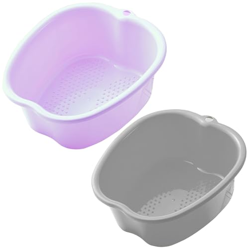 AXLOFO® Foot Soaking Tub Large Size Foot Basin, Feet Soaking Tub with Massage Acupoint, Pedicure Feet Soak Basin Plastic Bucket for Women and Men (2pcs-gery-purple) - color: 2pcs-gery-purple