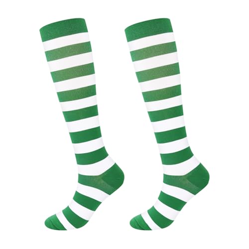 Junely Compression Socks for Women Knee High Striped Polka Dot Stockings - color: Green White
