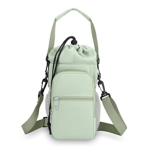 Water Bottle Holder with Removable Handle Strap 32 40oz Crossbody Insulated Water Bottle Carrier Sling Bag with Adjustable Strap and Phone Purse 5 Pockets for Walking Hiking Gym Travel - color: Light Green