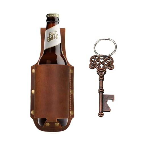 Beer Holder with Beer Bottle Opener Keychain,Leather Beer Holster Bottle Holders,Beer Belt Holder BBQ/Grilling Beer Gifts for Men Father Day Christmas,Cool Bottle Opener Beer Accessories Fun Gadgets