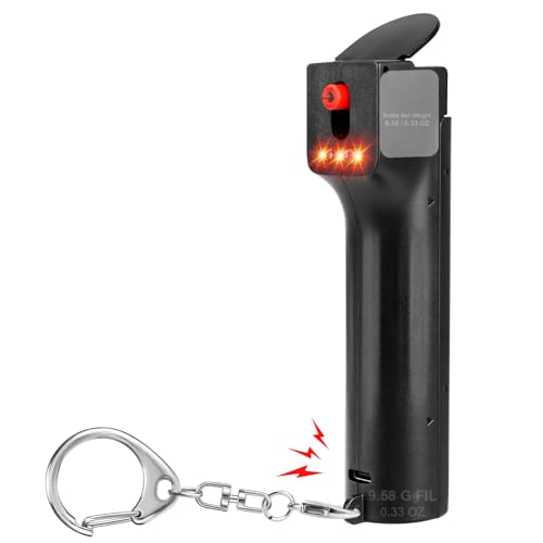 Personal Safety Alarm and Pepper Spray Combo for Women self Defense - Max Strength Pepper Gel & 130 dB Siren & Strobe Lights, Flip-top Safety Cap & UV Marking, Spray Canister Replaceable (Black) - color: Black