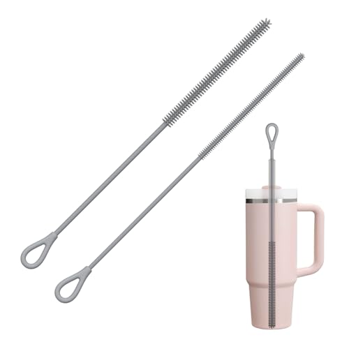 YOTIME Silicone Straw Cleaner Brush, 2Pcs Reusable Straw Brush, Gray - color: Gray