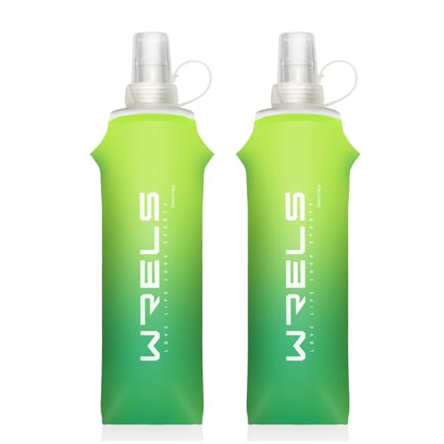 WRELS TPU Soft Flask Lightweight Portable Reusable Water Bottle,BPA Free Collapsible Flask for Hydration Pack in Running Hiking Cycling and Marathon - color: Green-500ML*2
