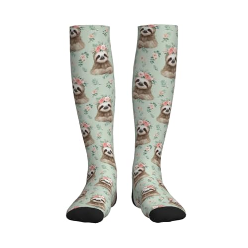 Cute Compression Socks Knee High Support Stockings Women Men - color: Cute Sloth Flower