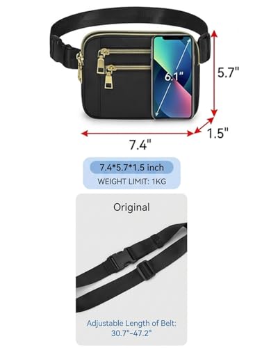 Fanny Packs for Women Crossbody Belt Bags, Waist Pack with Adjustable Strap - color: B-Black, size: Double Layer