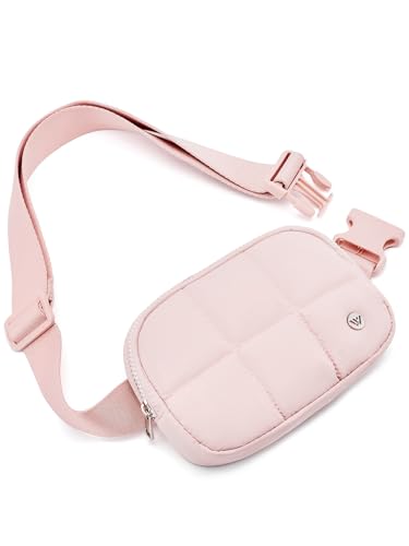 WESTBRONCO Puffer Fanny Packs for Women Quilted Nylon Waterproof Belt Bag with 2 Zipper, Puffy Crossbody Bag with Adjustable Strap, 1L Waist Bag for Travel Daily - color: Pink-25