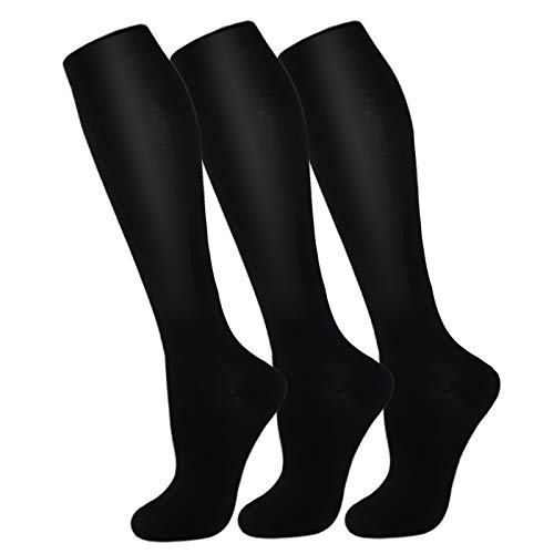 FuelMeFoot 3 Pack Copper Compression Socks - Compression Socks Women & Men Circulation - Best for Medical,Running,Athletic - color: 001 Black-classic, size: Large-X-Large