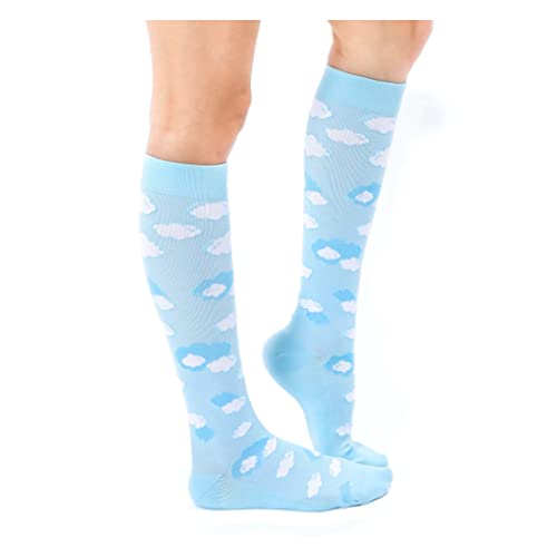 Living Royal Compression Socks - Graduated Compression 15-20mmHg, Padded Cushion Bottom Fun Socks, Moisture-Wicking - color: Clouds