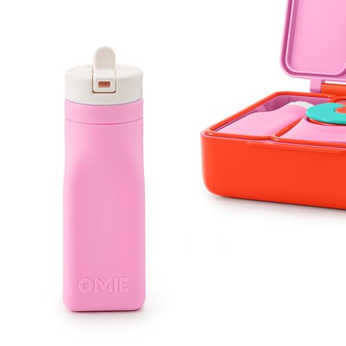 Omie OmieBox Reusable Silicone Water Bottle - 8.7 oz, Straw Top, BPA-Free & Phthalate-Free, Leak-Proof (Pink) (OmieBox Sold Separately) - color: Pink