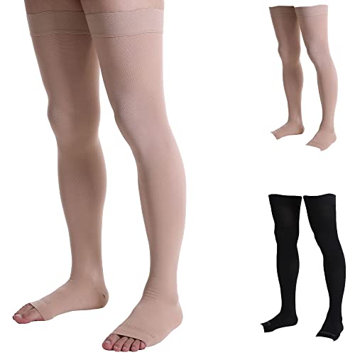 Doc Miller Thigh High Open Toe Compression Stockings 15-20mmHg - color: Beige, size: XX-Large