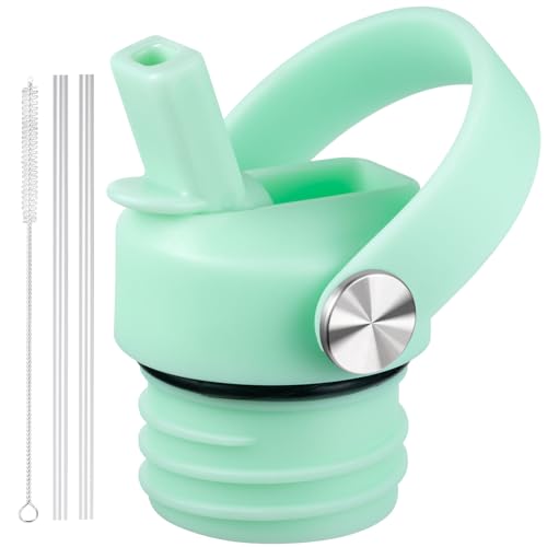 Dew Straw Lid for Hydro Flask Standard Mouth 18 21 24 oz, Replacement Sport Cap with Handle, BPA-Free Straw Lid with 2 Straws + Brush, for Office School Travel Daily Commute - color: Dew