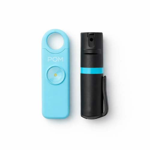 POM Pepper Spray & Personal Alarm Safety Kit – OC Self Defense Keychain Spray & Loud Emergency Alarm for Campus Safety, Women & Students - color: Black X Aqua, style: Pocket Clip Model