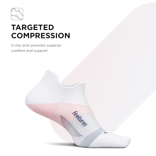 Feetures Elite Ultra Light No Show Tab Ankle Socks - Sport Sock with Targeted Compression - color: White Rose (1 Pair), size: Large