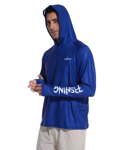 Men's UPF 50+ Fishing Hoodie Sun Shirt, Quick Dry Long Sleeve - color: Royal, size: Large
