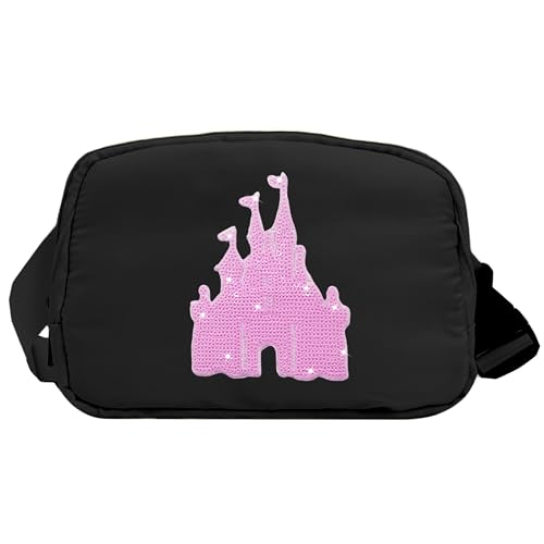 Magic Kingdom Sequin Belt Bag for Women Waterproof Waist Fanny Pack for Teen Girls Crossbody Bags for Traveling Jogging (blackB) - color: blackB
