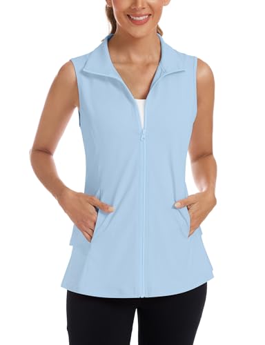 LURANEE Women's Golf Vest Athletic Top with Peplum Hem & Deep Pockets - color: Sky Blue, size: X-Large