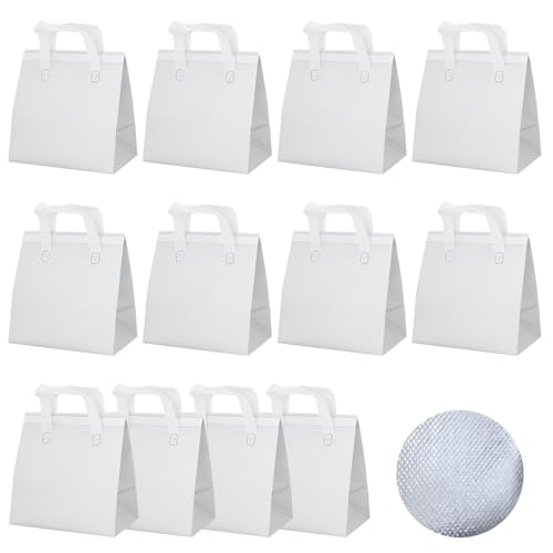 12Pcs Disposable Insulated Lunch Bags Thermal Cooler Bag for Food Delivery - color: White, size: 9.45"(H) x 9.45"(L) x 5.91"(W)