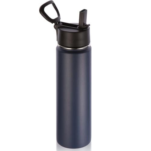 Volhoply 24oz Insulated Water Bottle with Straw Lid, Navy, 1-Pack - color: Navy