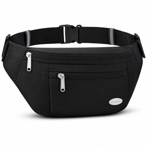 Entchin Water-Resistant Fanny Pack, 4-Zipper Belt Bag - color: Black