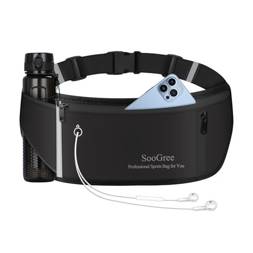 SooGree Slim Running Belt Fanny Pack, Resistant Waist Pack Money Belt Bag for Hiking Cycling Workout, Gym Phone Holder with Adjustable Strap (Black) - color: Black