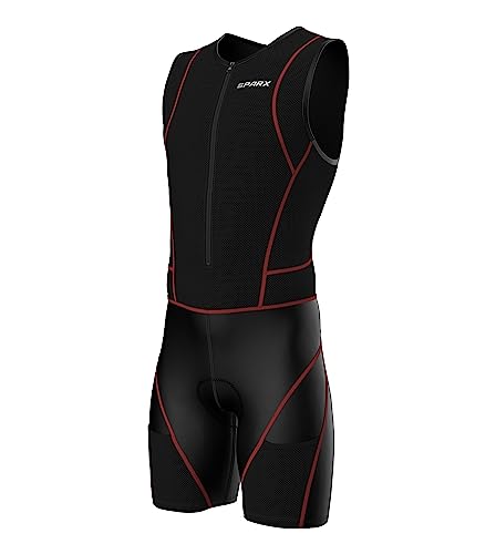 Sparx Men Competitor Triathlon Suit Mens Trisuits | Italian Technical Fabric | Soft Chamois | 4 Pockets | Bike-Swim-Run - color: Red Seams, size: XX-Large