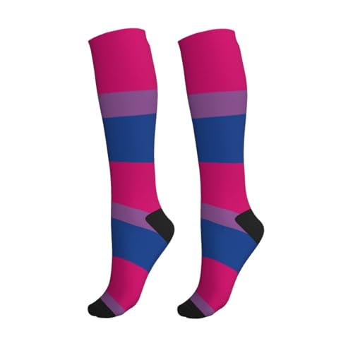 Compression Socks Knee High Support Stockings Women Men - color: Bisexual Flag Pride