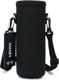AMARY 500ML Neoprene Water Bottle Carrier Bag with Adjustable Shoulder Strap,Insulated Water Bottle Cover for Stainless Steel/Glass/Plastic Bottles 16.9OZ (Black) - color: Black