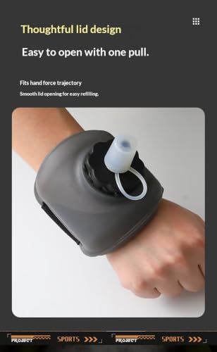 Wrist Water Bottle 200ml, Portable Running Hand Water Bottle with Hook and Loop Strap, Collapsible Silicone Sports Hydration Flask for Running, Cycling, Hiking, Walking, Gym (Black) - color: Black