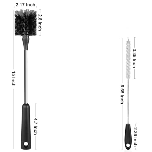 [2 Pack] Bottle Brush, 15 Inches Stainless Steel Long Handle Baby Bottle Scrub Cleaning Brushes with Straw & Lid Brushes for Sports Water Bottle, Cups, Coffee Mugs, Glasswares - size: 2
