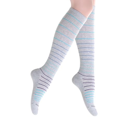 SocksLane Cotton Compression Socks, 15–20 mmHg Graduated Support, Knee-High Medical Compression (Misty Gray Stripes S/M) - color: Misty Gray Stripes, size: Small/Medium (1 Pair)